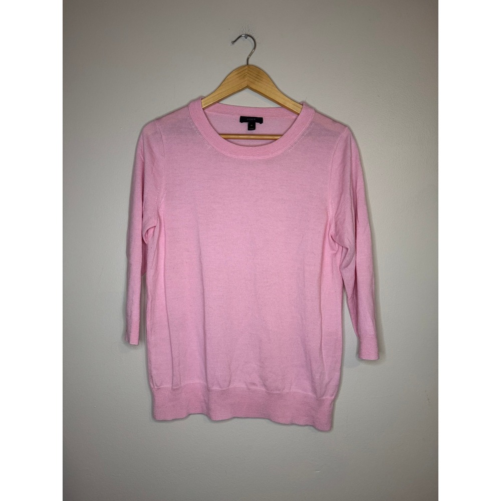 J.Crew Tippi Pink 100% Merino Wool 3/4 Sleeve Crewneck Sweater Womens M